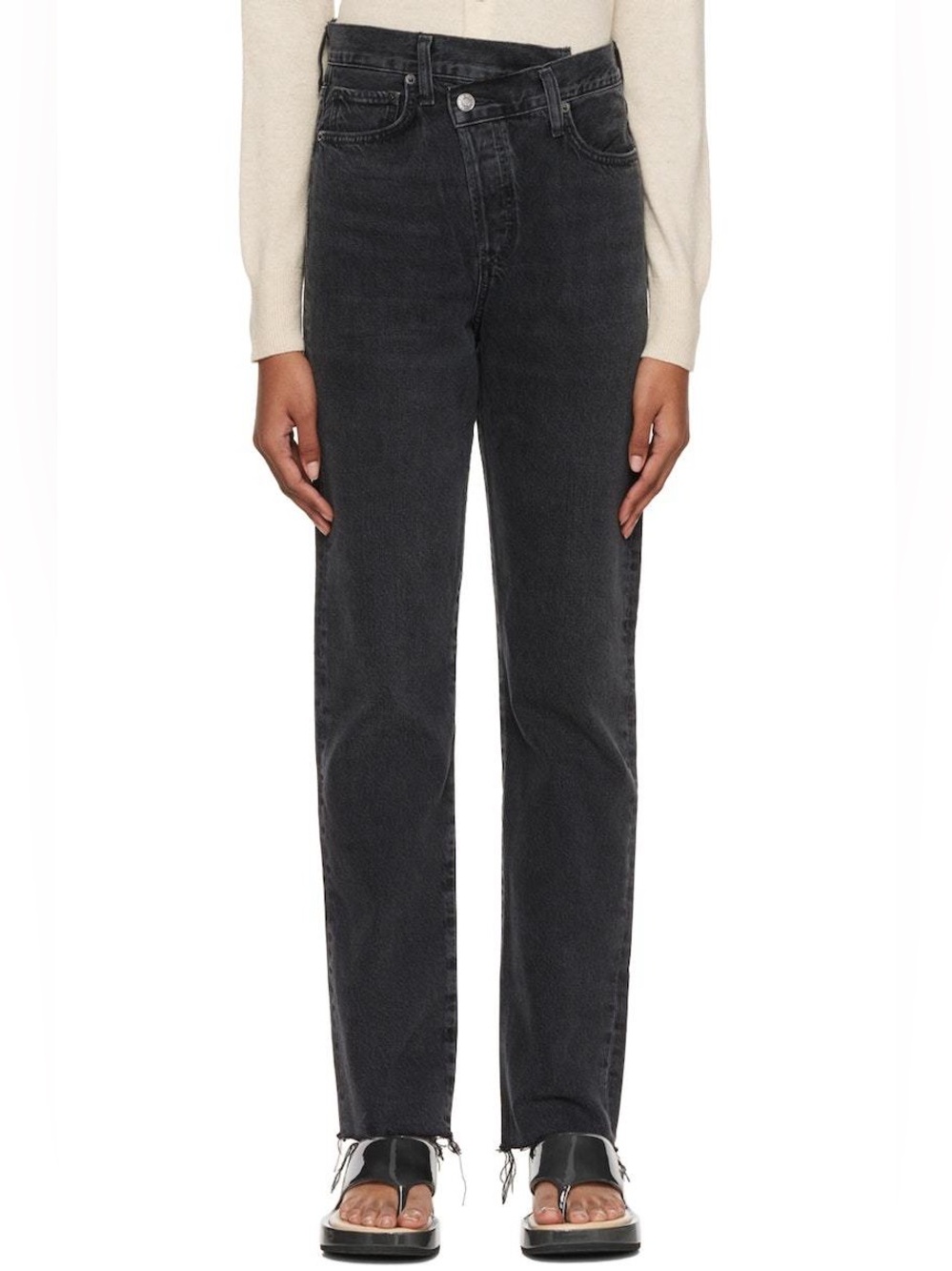 AGOLDE Black Criss Cross High-Rise Straight Leg Jeans
